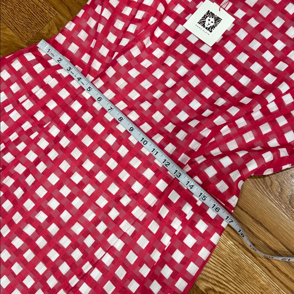 Anne Klein Red and White Gingham Midi Dress - Picture 12 of 14
